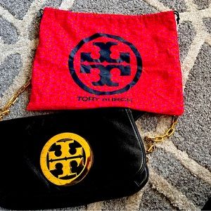 Tory burch purse black and gold chain link